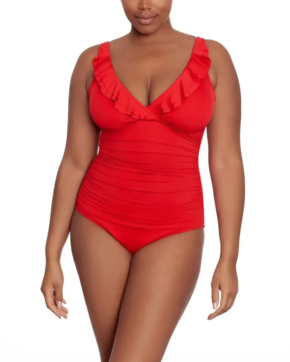 Lauren Ralph Lauren Women's Ruffle One Piece Swimsuit In Red